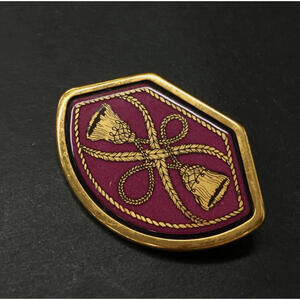 Vintage HERMES Enamel Grand Apparat Cloisonne Red Gold Tone Brooch Tassels